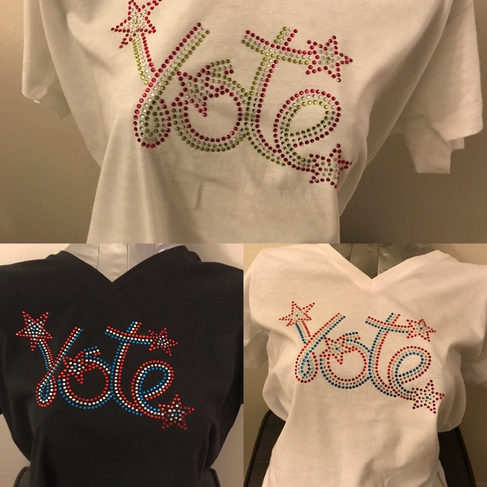 Red White Blue Stones - Vote Rhinestone Tshirt